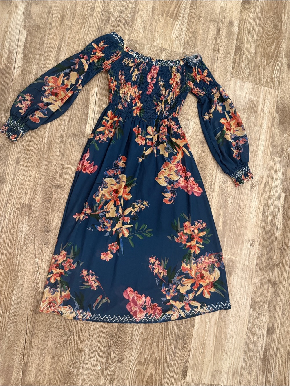 Flying Tomato Navy Floral Off-Shoulder Midi Dress - Picture 6 of 6